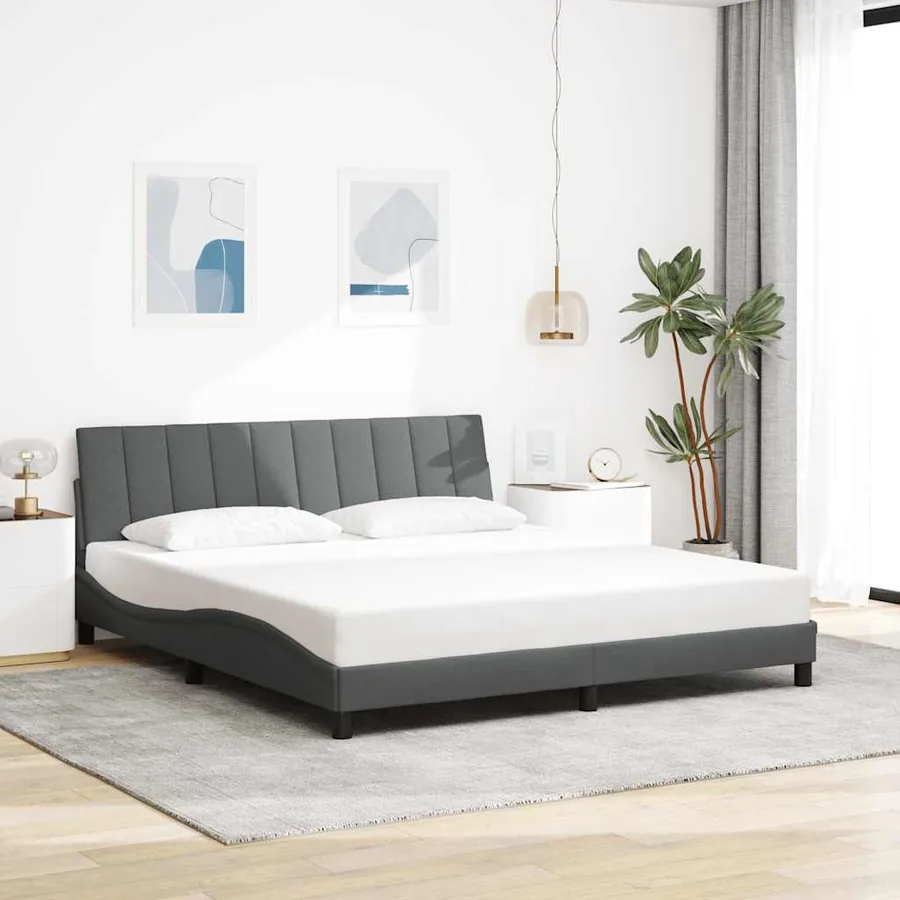 Cadre de lit sans matelas Hanko gris foncé 180x200 cm tissu