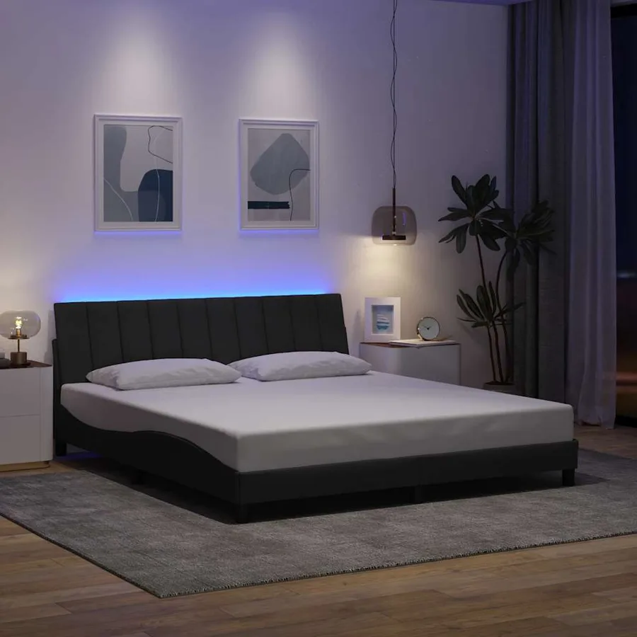 Cadre de lit sans matelas Hanko gris foncé 180x200 cm tissu - 4