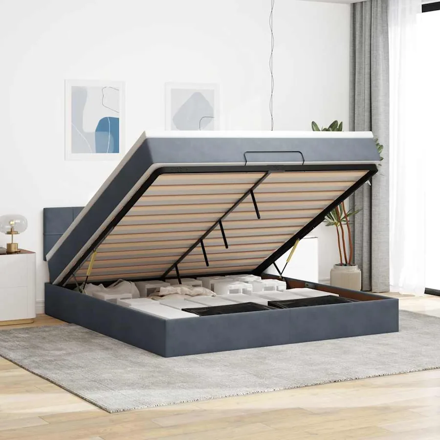 Cadre de lit ottoman avec matelas gris foncé 180x200 cm velours