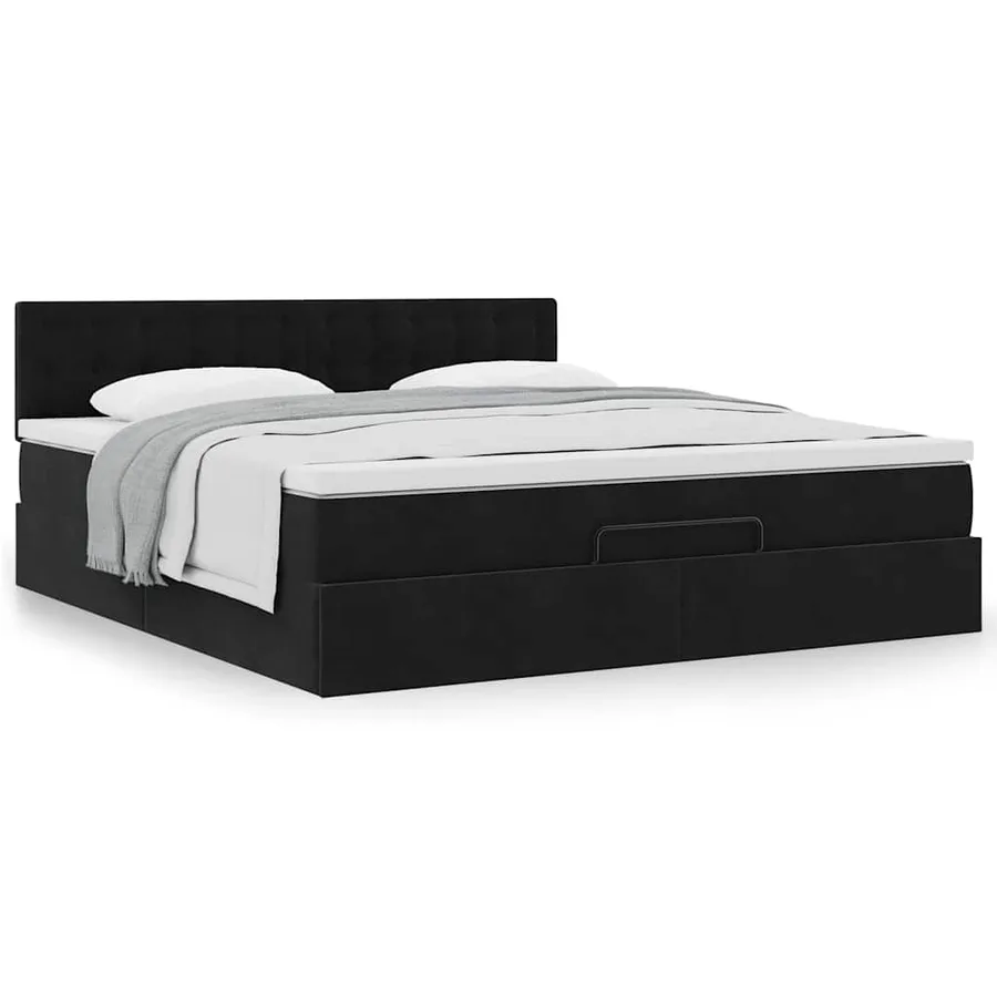 Cadre de lit ottoman avec matelas noir 180x200 cm velours - 4
