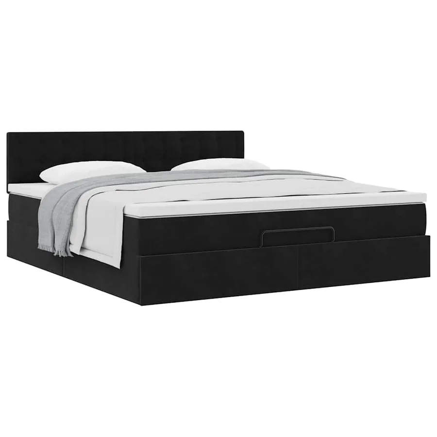 Cadre de lit ottoman avec matelas noir 180x200 cm velours - 5