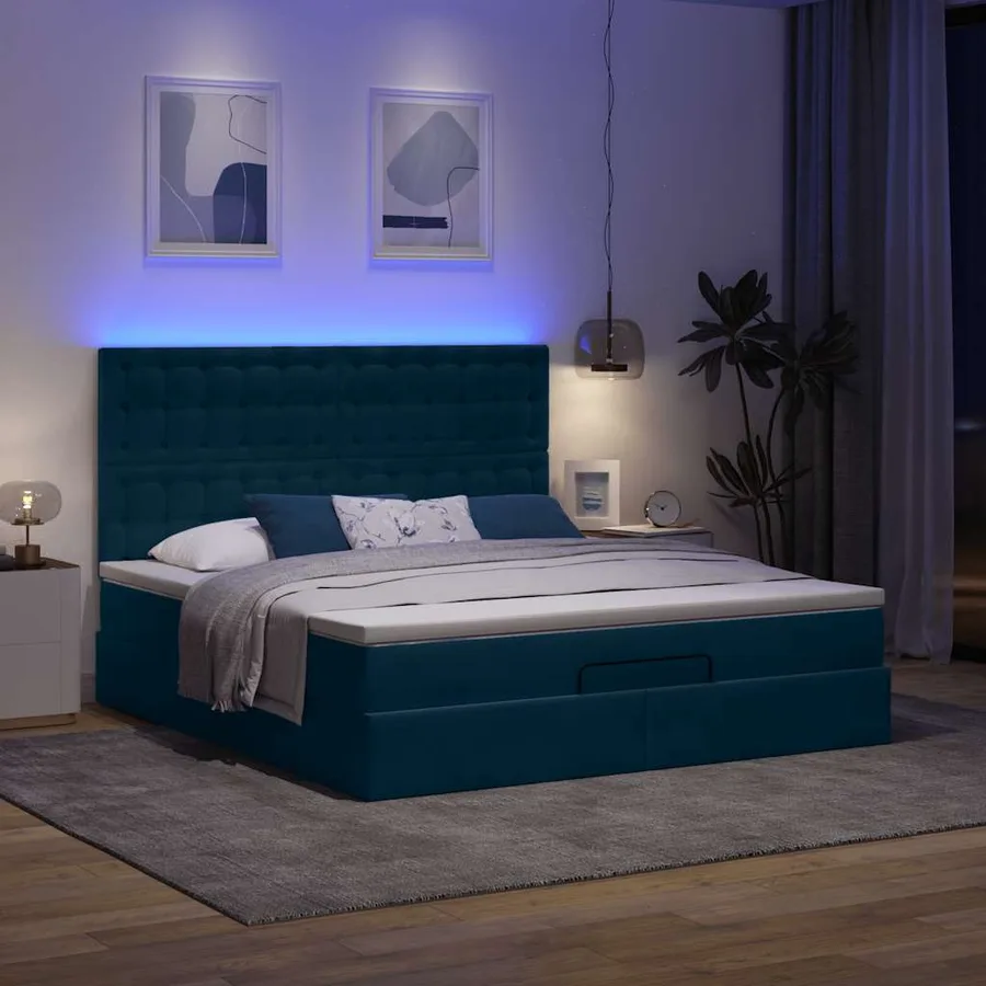 Cadre de lit ottoman avec matelas bleu foncé 180x200 cm velours - 3