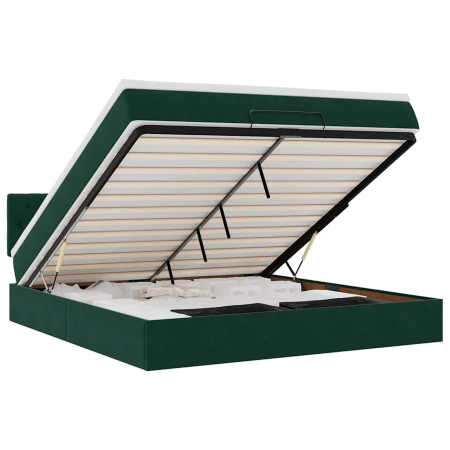 Cadre de lit ottoman avec matelas vert foncé 180x200 cm velours - 2