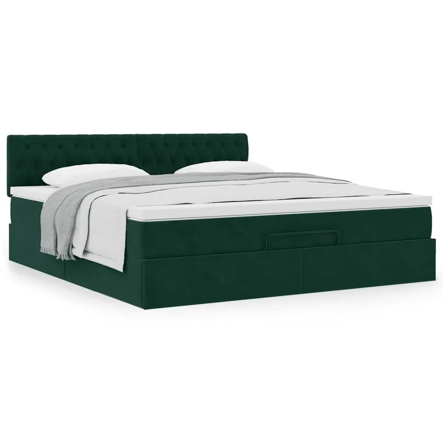 Cadre de lit ottoman avec matelas vert foncé 180x200 cm velours - 4