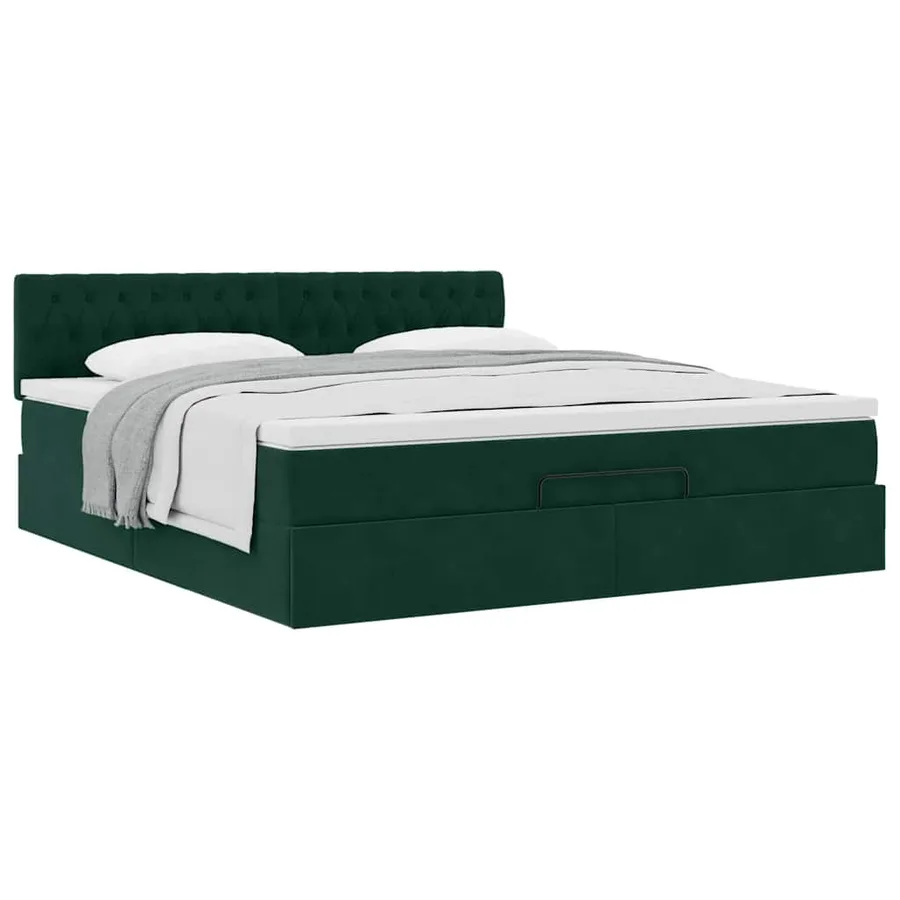 Cadre de lit ottoman avec matelas vert foncé 180x200 cm velours - 5