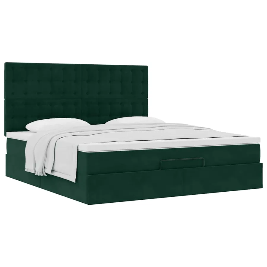 Cadre de lit ottoman avec matelas vert foncé 180x200cm velours - 5