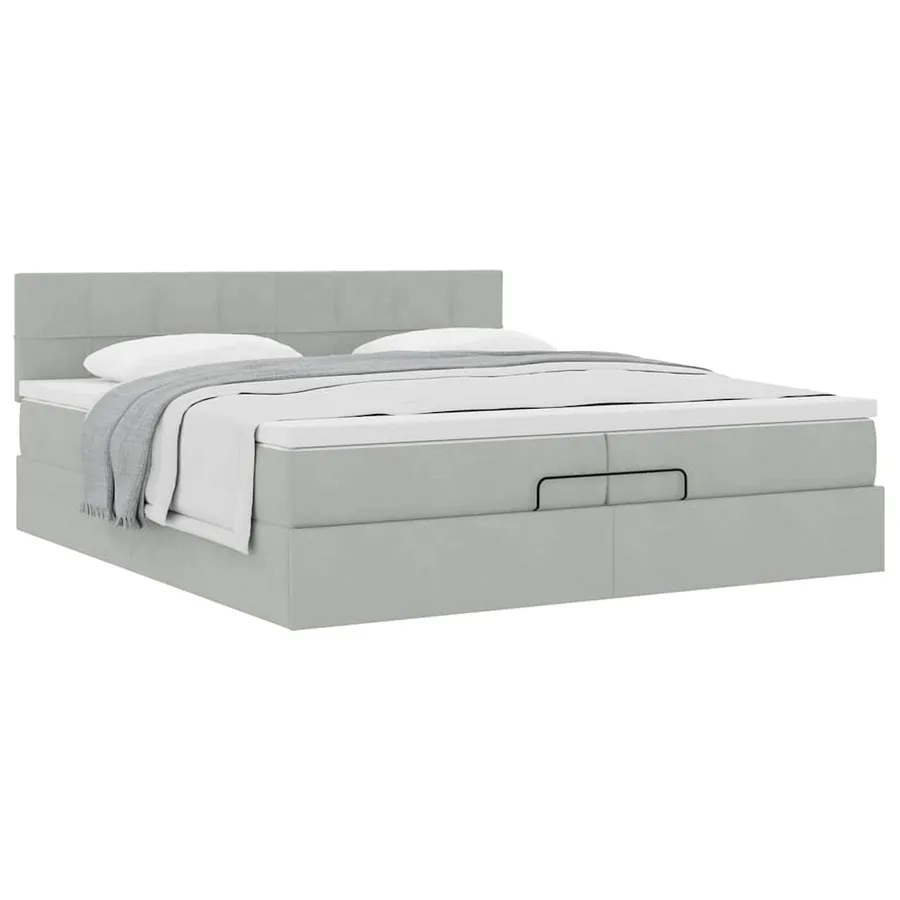 Cadre de lit ottoman avec matelas gris clair 200x200 cm velours - 4