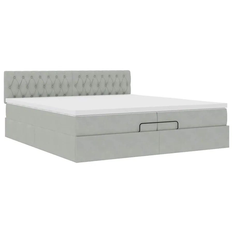 Cadre de lit ottoman avec matelas gris clair 200x200 cm velours - 5