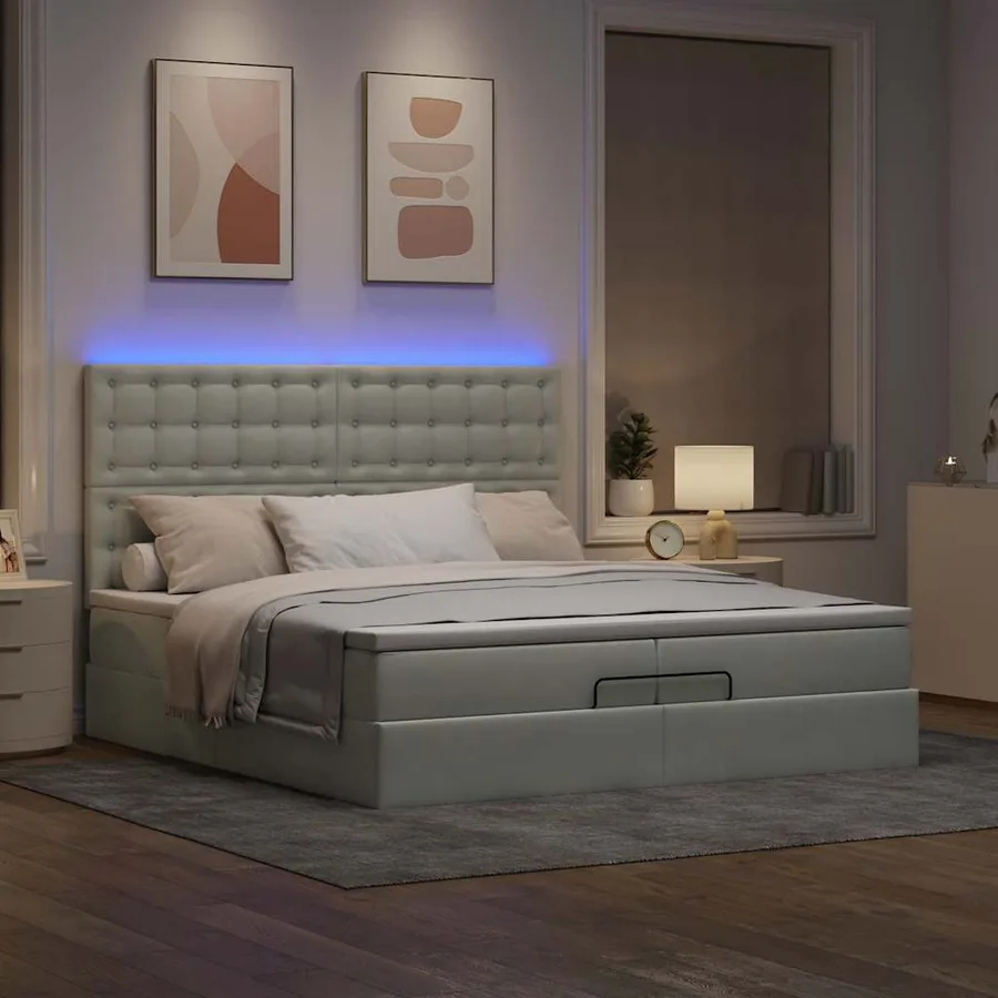 Cadre de lit ottoman avec matelas gris clair 200x200 cm velours - 3
