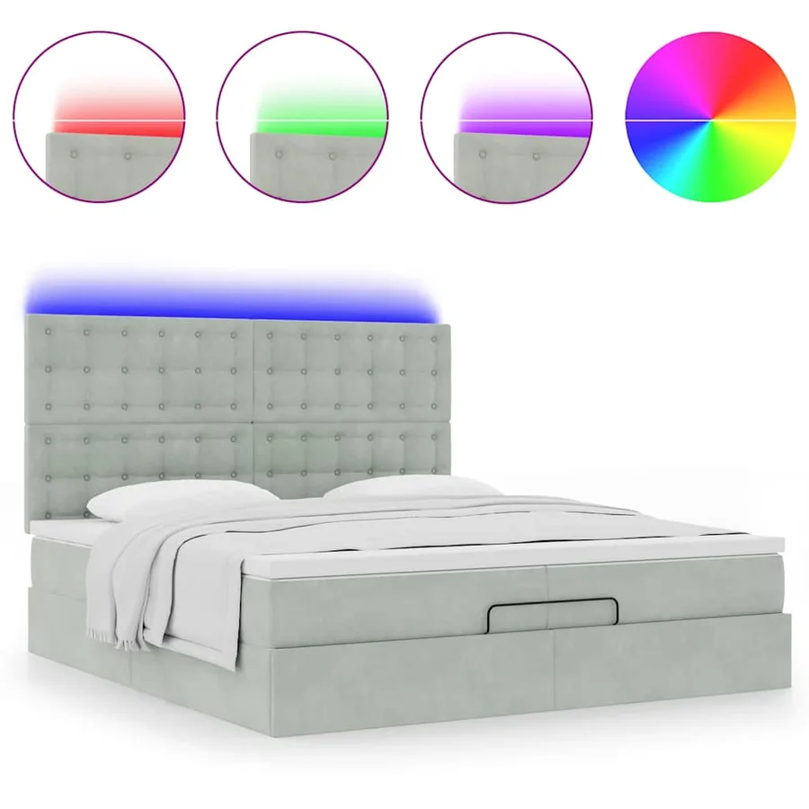 Cadre de lit ottoman avec matelas gris clair 200x200 cm velours - 5