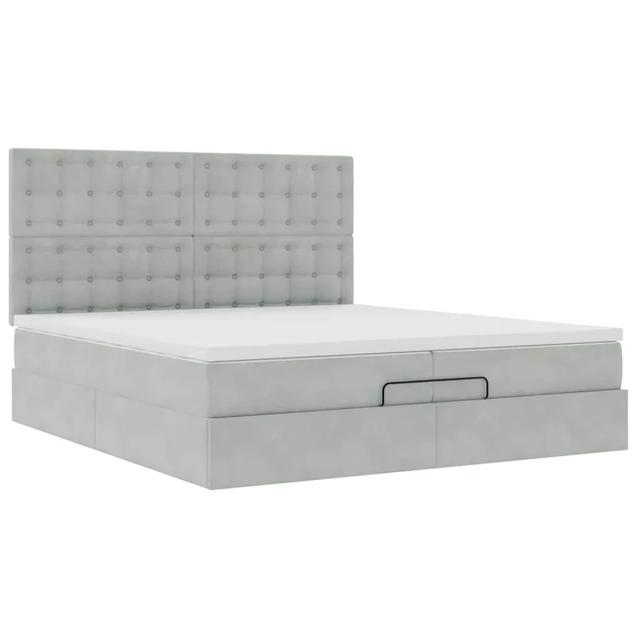 Cadre de lit ottoman avec matelas gris clair 200x200 cm velours - 7