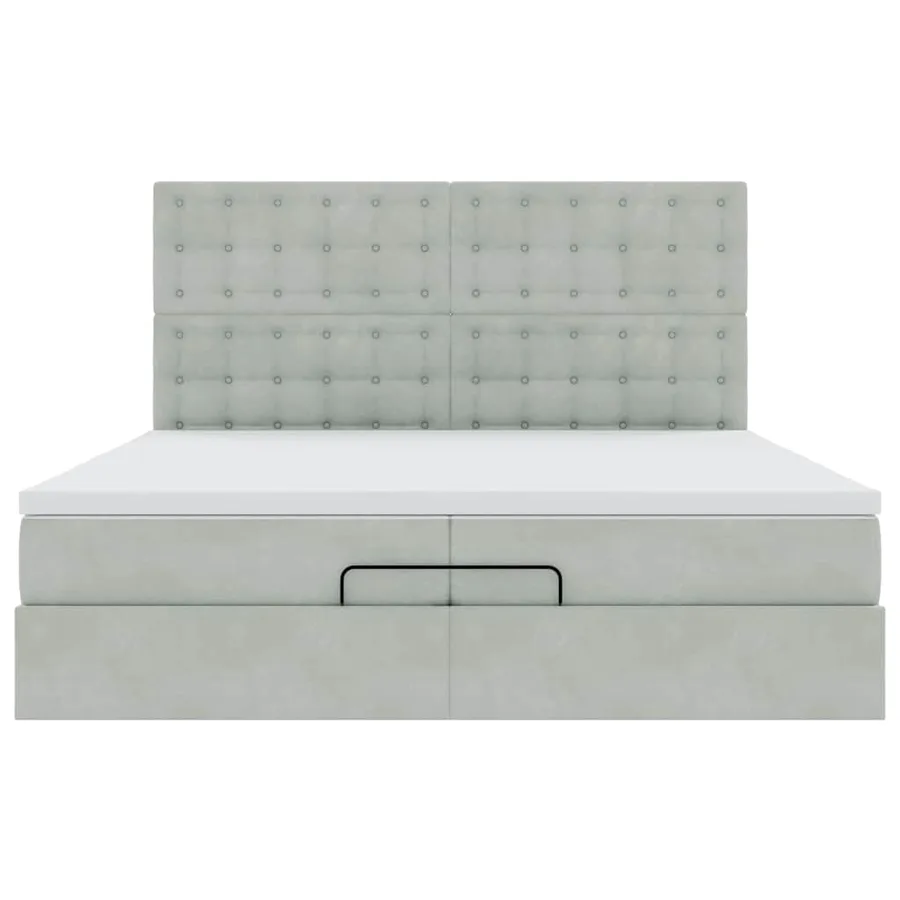 Cadre de lit ottoman avec matelas gris clair 200x200 cm velours - 9