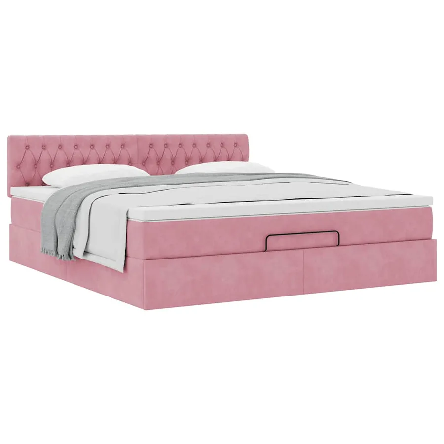 Cadre de lit ottoman avec matelas rose 180x200 cm velours - 5