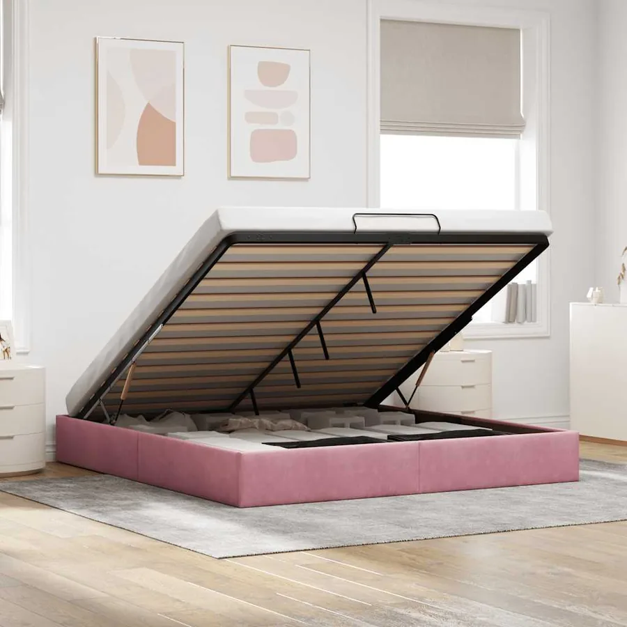 Cadre de lit ottoman sans matelas rose 180x200 cm velours