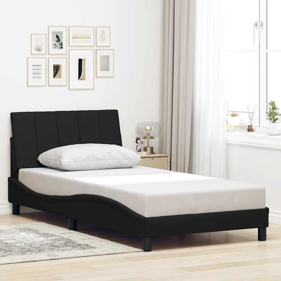 Cadre de lit sans matelas Hanko noir 100x200 cm tissu