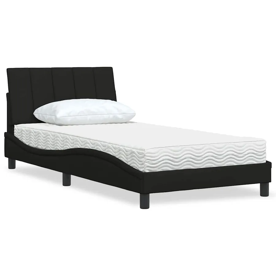 Lit avec matelas Hanko noir 100x200 cm tissu