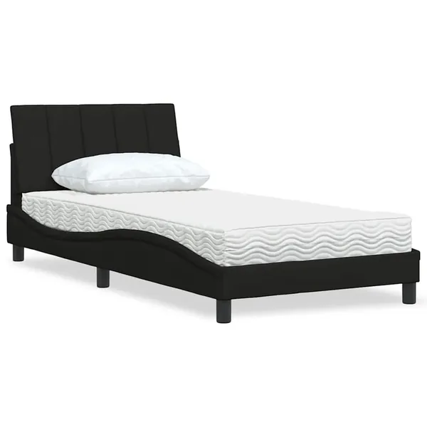 Lit avec matelas Hanko noir 100x200 cm tissu