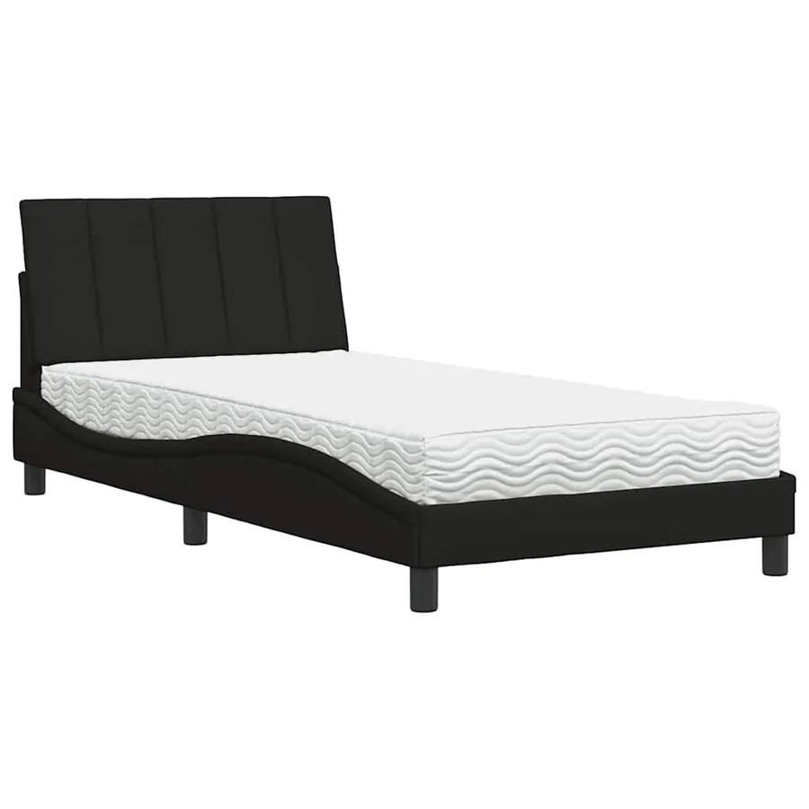 Lit avec matelas Hanko noir 100x200 cm tissu - 2