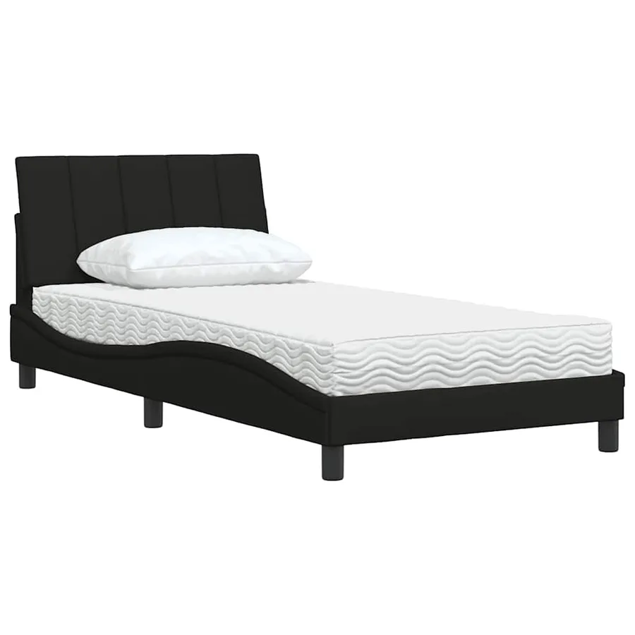 Lit avec matelas Hanko noir 100x200 cm tissu - 4
