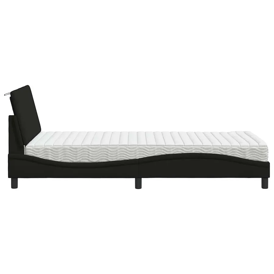 Lit avec matelas Hanko noir 100x200 cm tissu - 6