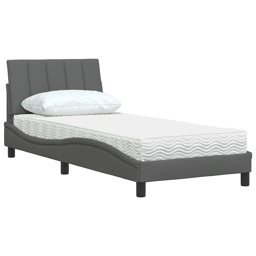 Lit avec matelas Hanko gris foncé 90x190 cm tissu - 4