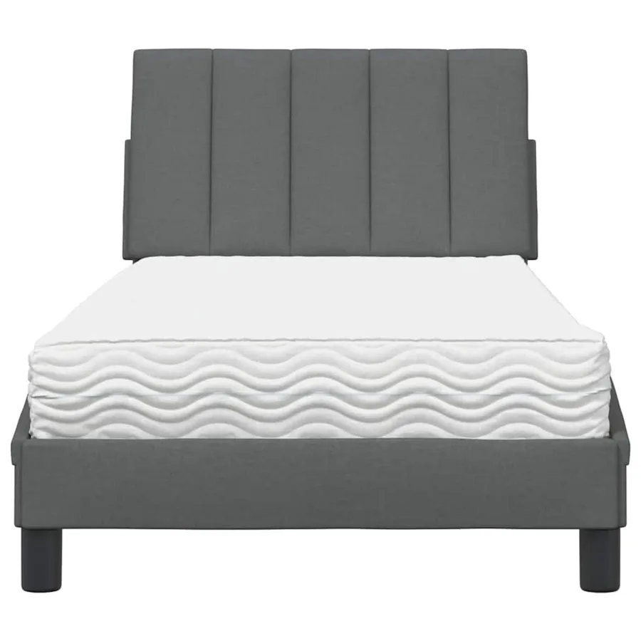Lit avec matelas Hanko gris foncé 90x190 cm tissu - 5