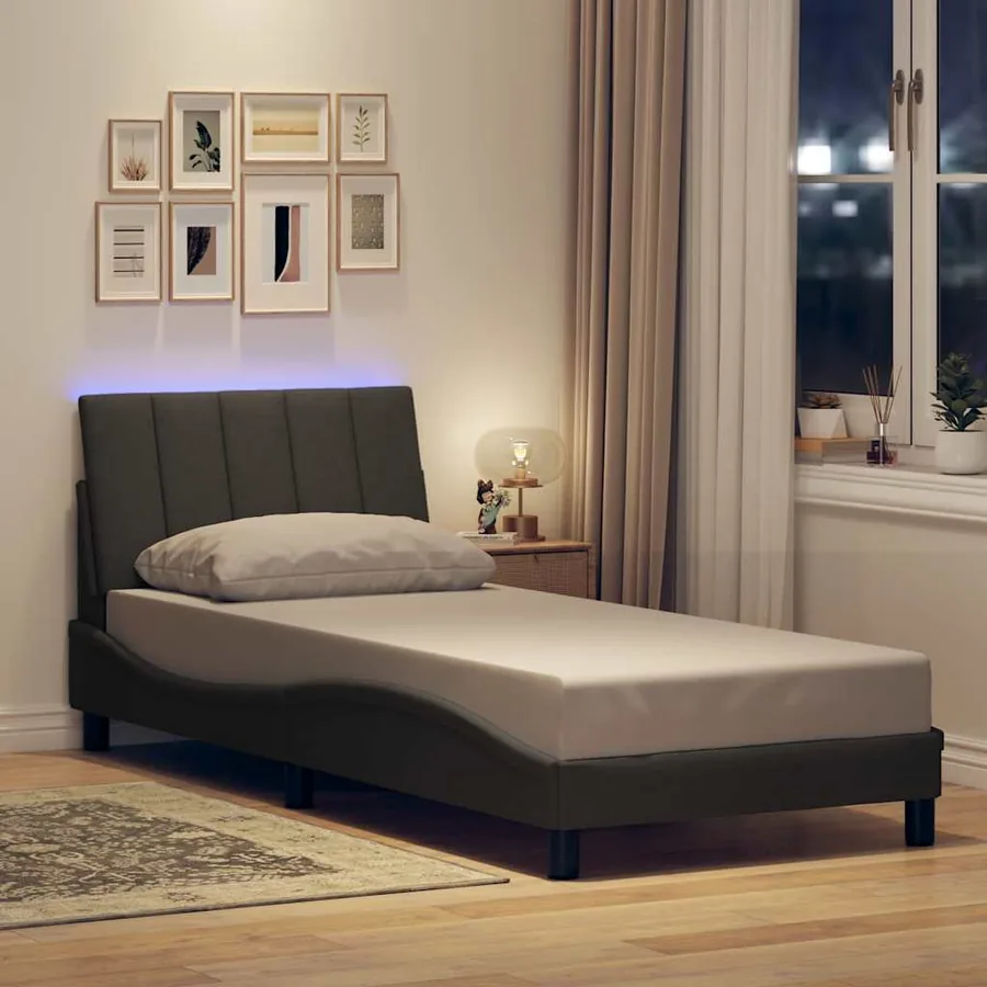 Cadre de lit sans matelas Hanko gris foncé 90x200 cm tissu