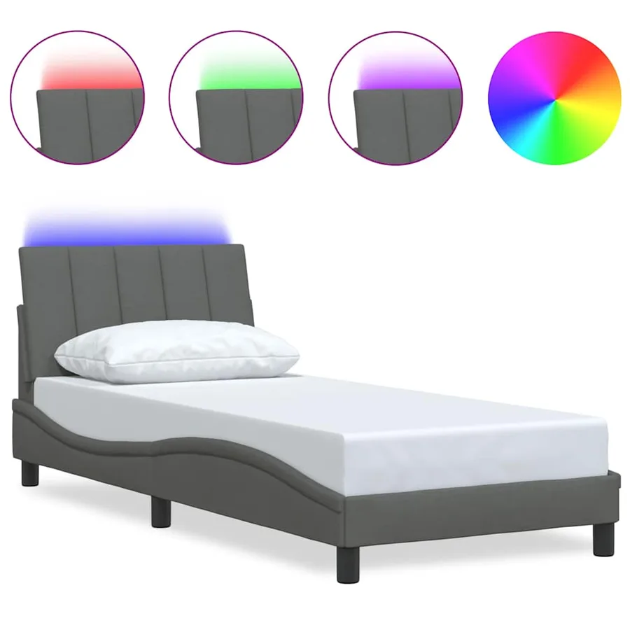 Cadre de lit sans matelas Hanko gris foncé 90x200 cm tissu - 2
