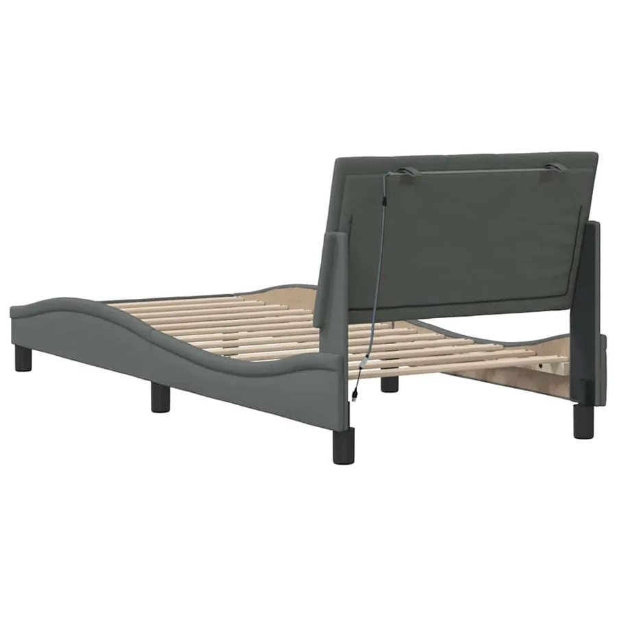 Cadre de lit sans matelas Hanko gris foncé 90x200 cm tissu - 8