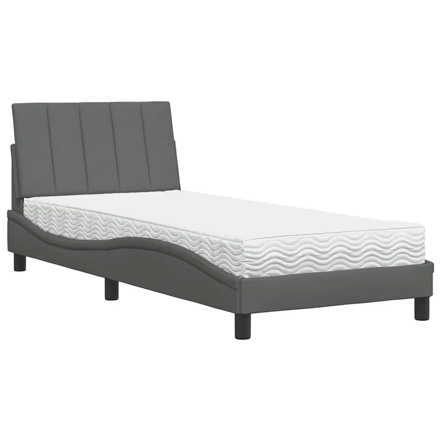 Lit avec matelas Hanko gris foncé 90x200 cm tissu - 2