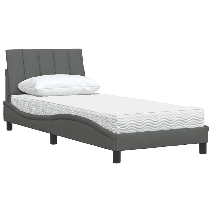 Lit avec matelas Hanko gris foncé 90x200 cm tissu - 4