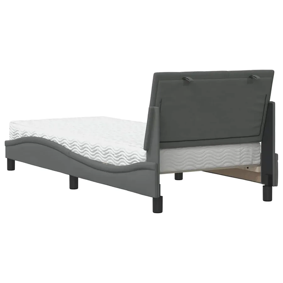 Lit avec matelas Hanko gris foncé 90x200 cm tissu - 7