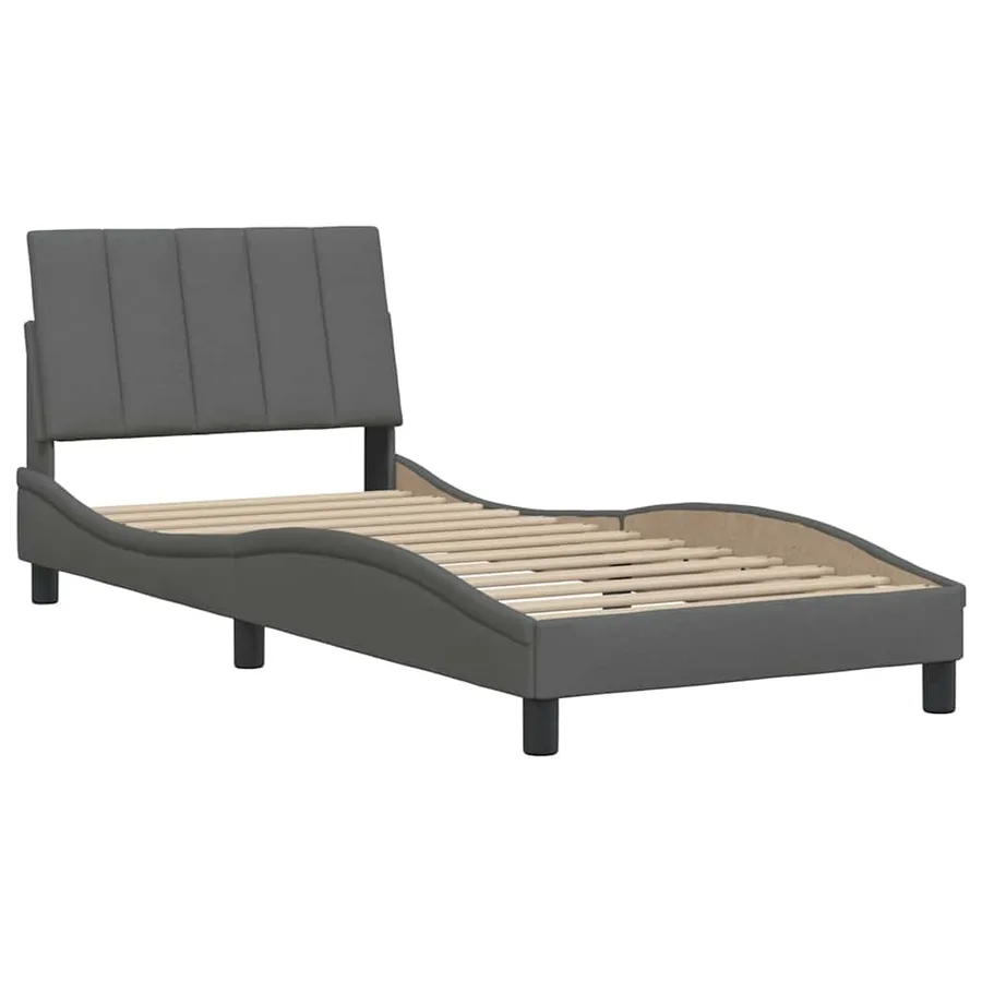 Cadre de lit sans matelas Hanko gris foncé 90x200 cm tissu - 4
