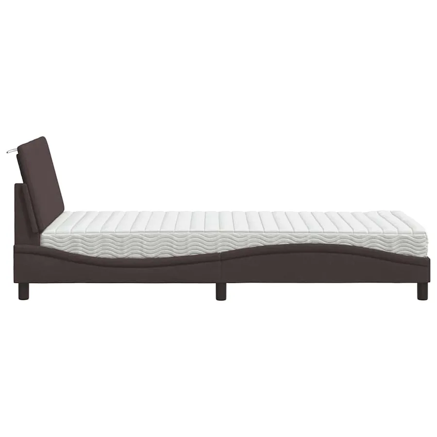 Lit avec matelas Hanko marron foncé 90x200 cm tissu - 6