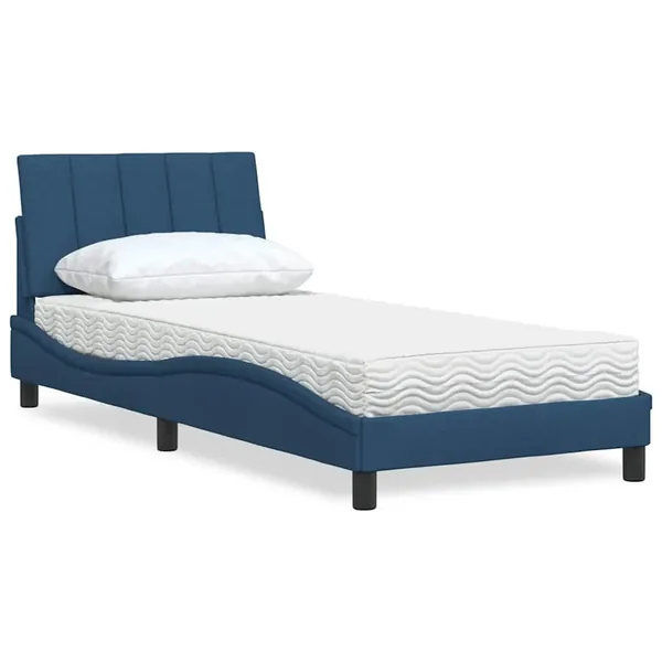 Lit avec matelas Hanko bleu 80x200 cm tissu