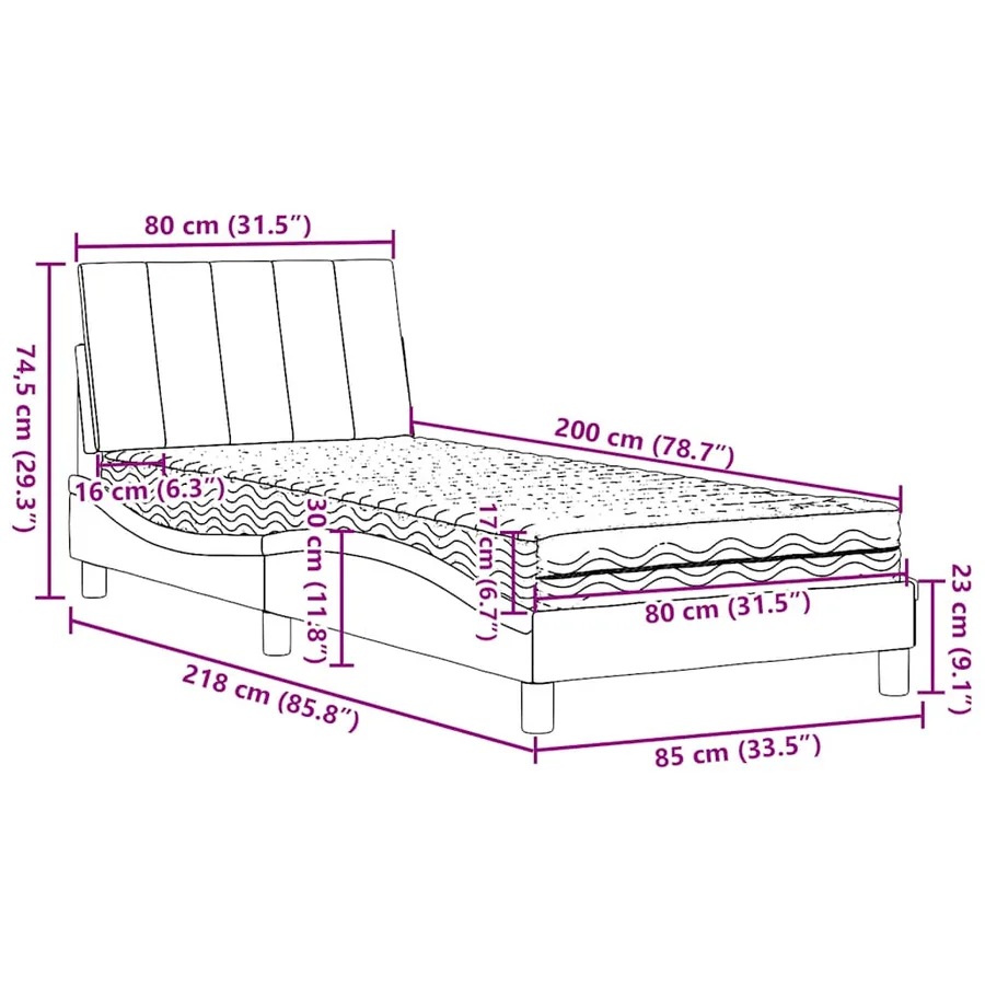 Lit avec matelas Hanko bleu 80x200 cm tissu - 14