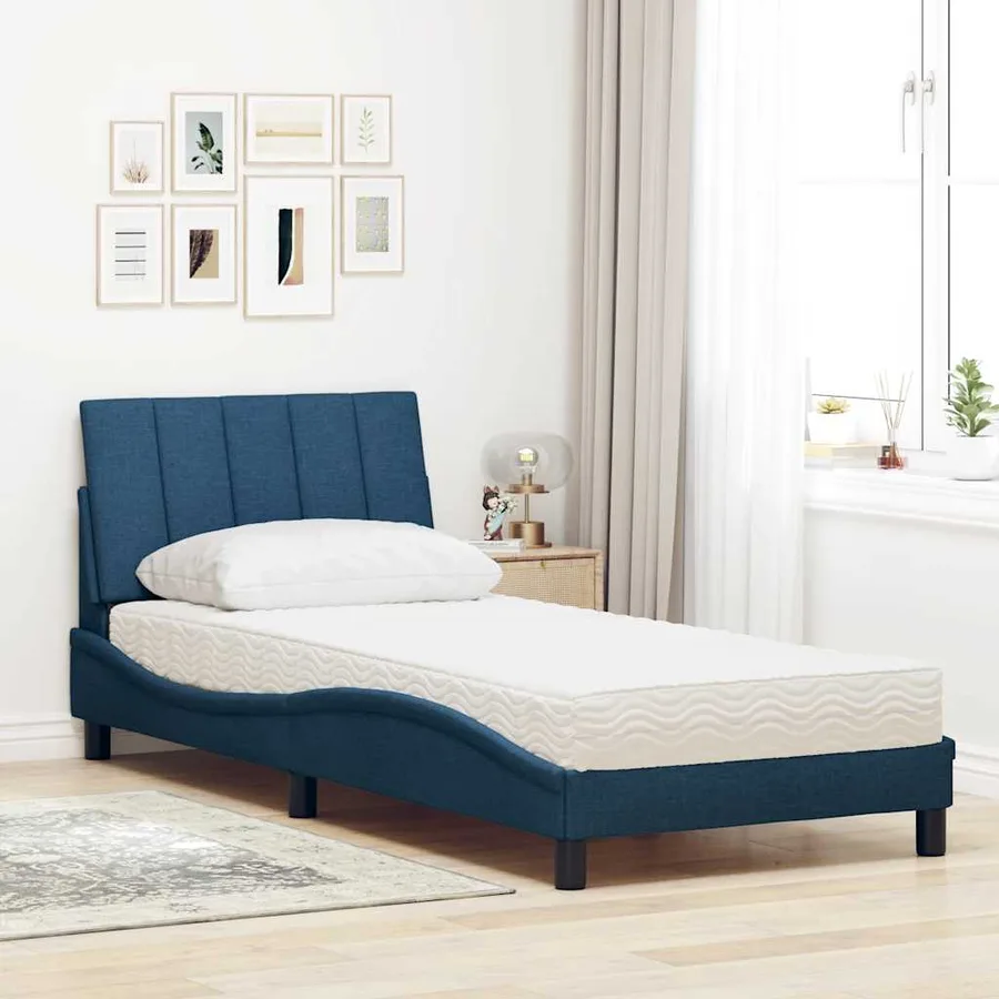 Lit avec matelas Hanko bleu 80x200 cm tissu - 3