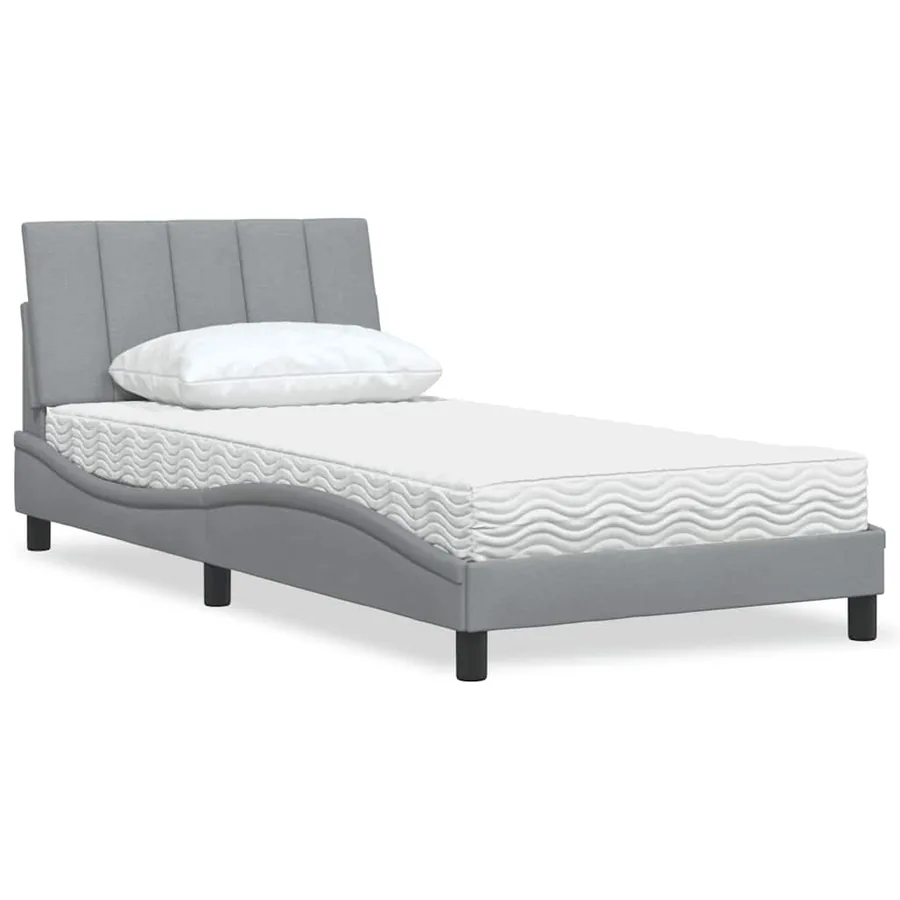 Lit avec matelas Hanko gris clair 100x200 cm tissu