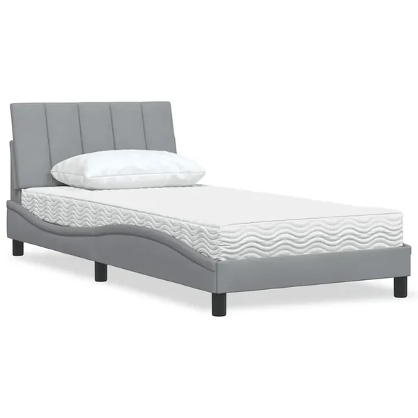 Lit avec matelas Hanko gris clair 100x200 cm tissu