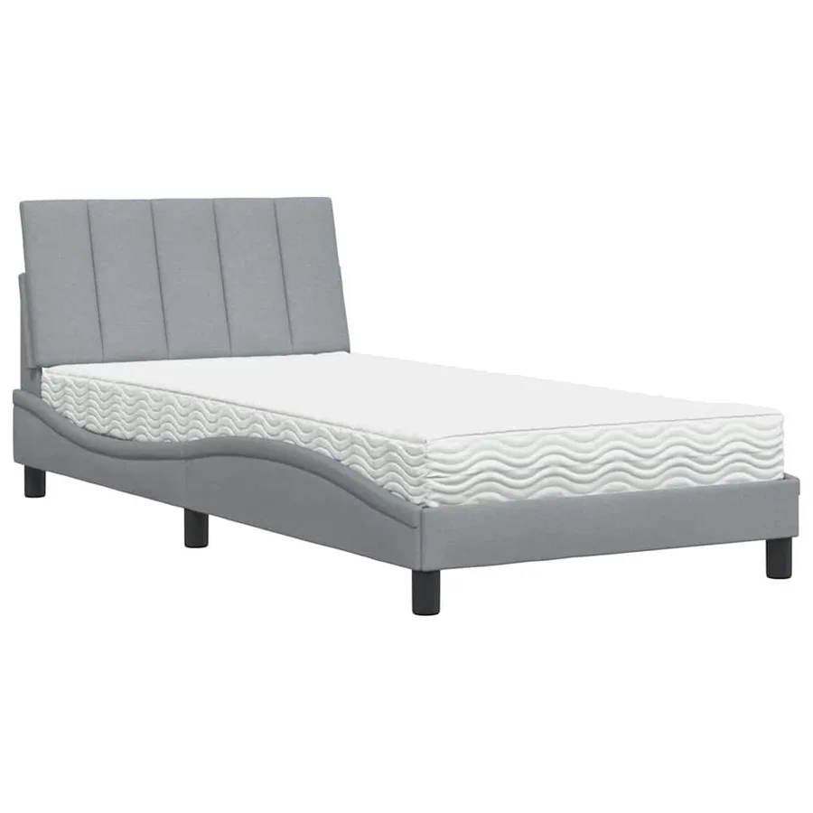 Lit avec matelas Hanko gris clair 100x200 cm tissu - 2