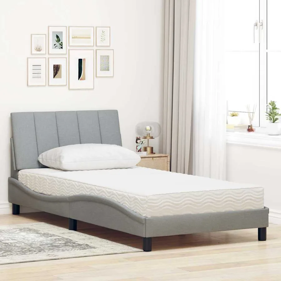 Lit avec matelas Hanko gris clair 100x200 cm tissu - 3