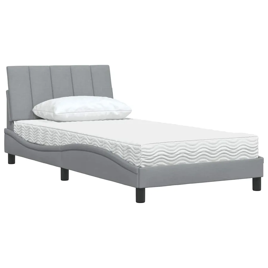 Lit avec matelas Hanko gris clair 100x200 cm tissu - 4