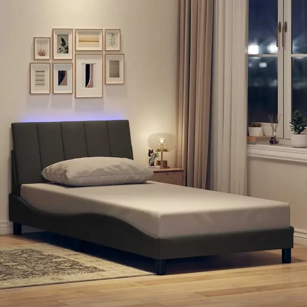 Cadre de lit sans matelas Hanko gris foncé 100x200 cm tissu