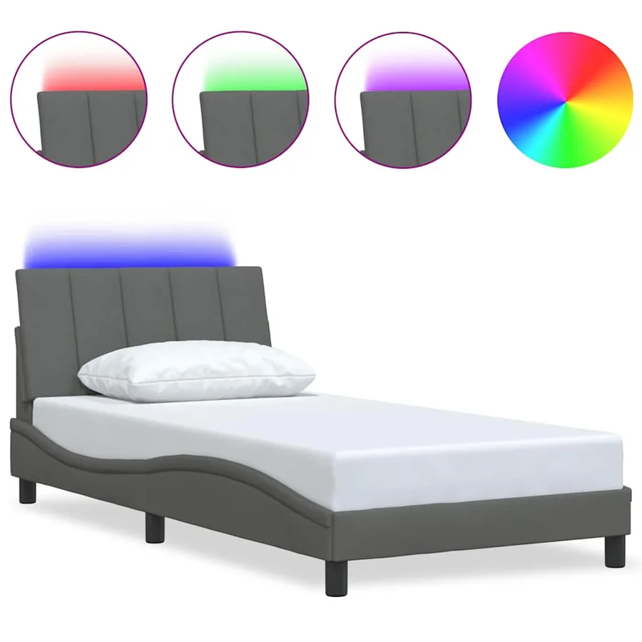 Cadre de lit sans matelas Hanko gris foncé 100x200 cm tissu - 2
