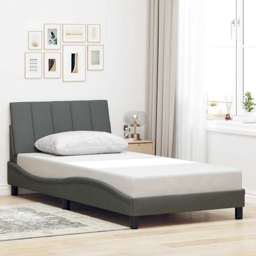 Cadre de lit sans matelas Hanko gris foncé 100x200 cm tissu - 4