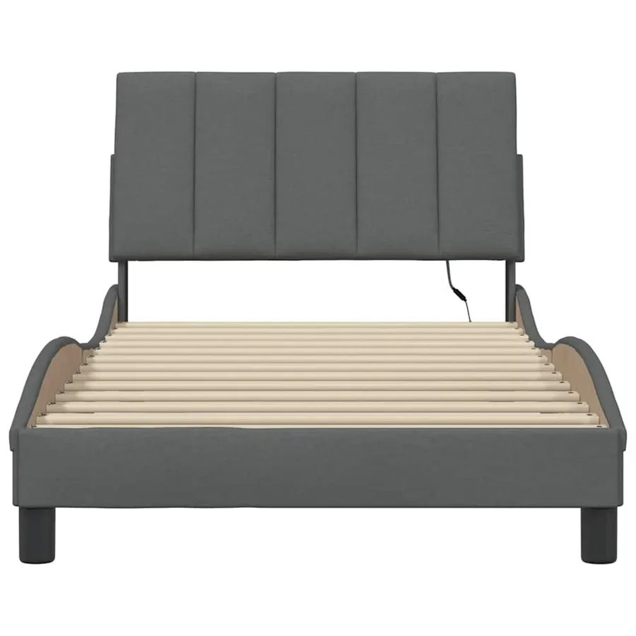 Cadre de lit sans matelas Hanko gris foncé 100x200 cm tissu - 6
