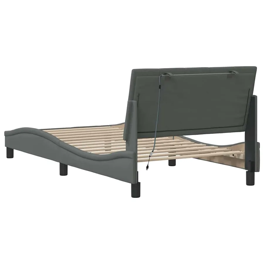 Cadre de lit sans matelas Hanko gris foncé 100x200 cm tissu - 8