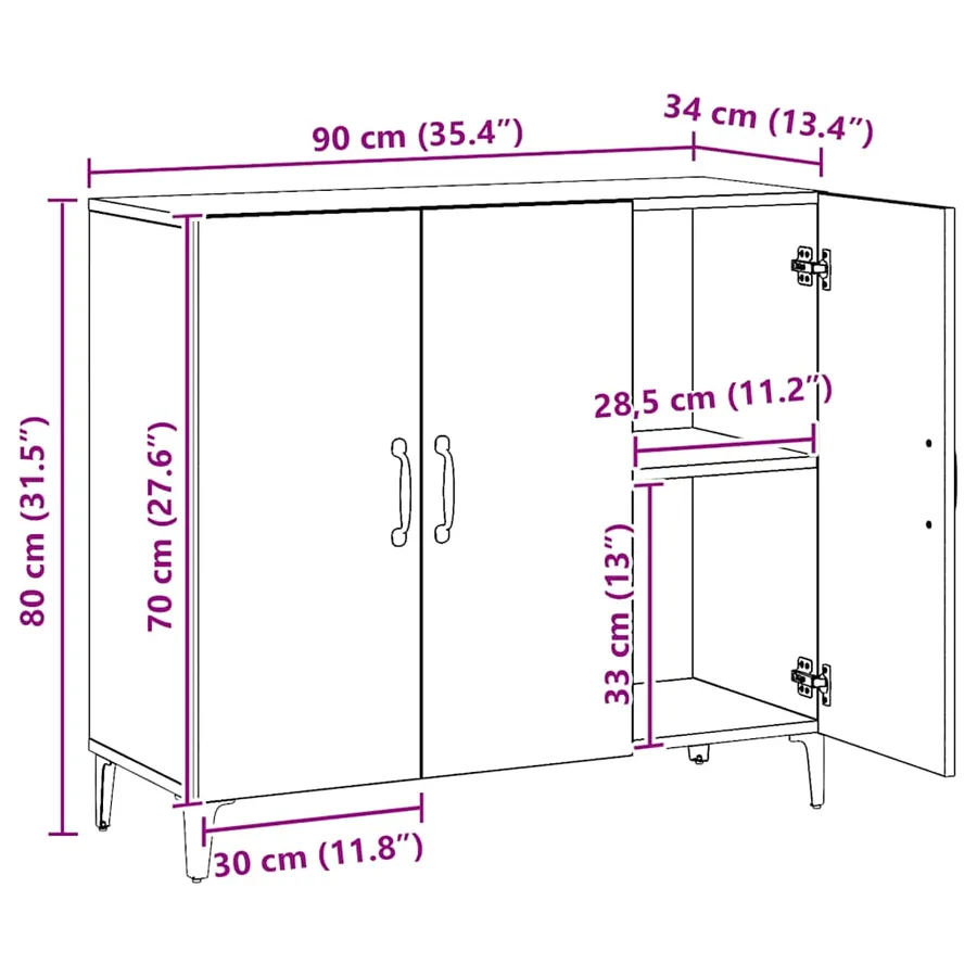 Buffet chêne artisanal 90x34x80 cm bois d'ingénierie - 11