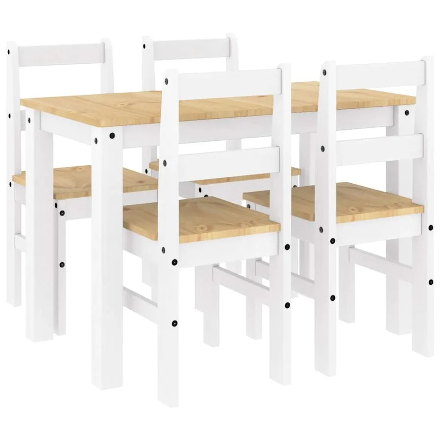 Ensemble à manger PANAMA 5 pcs blanc bois de pin massif - 2