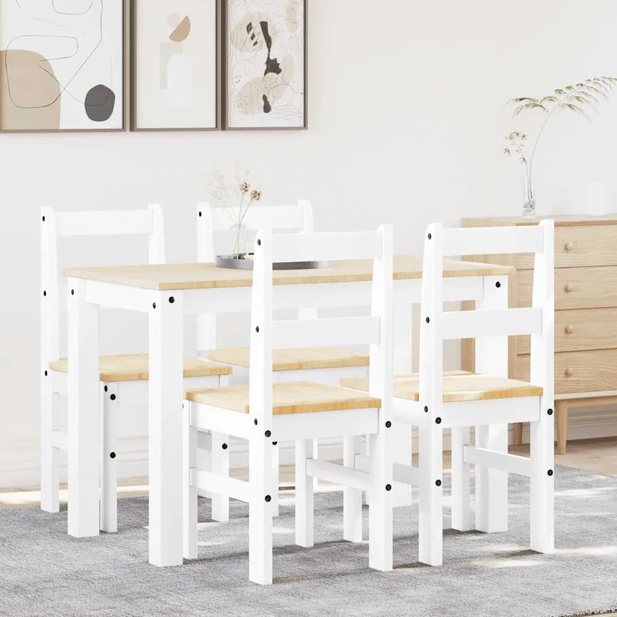 Ensemble à manger PANAMA 5 pcs blanc bois de pin massif - 3